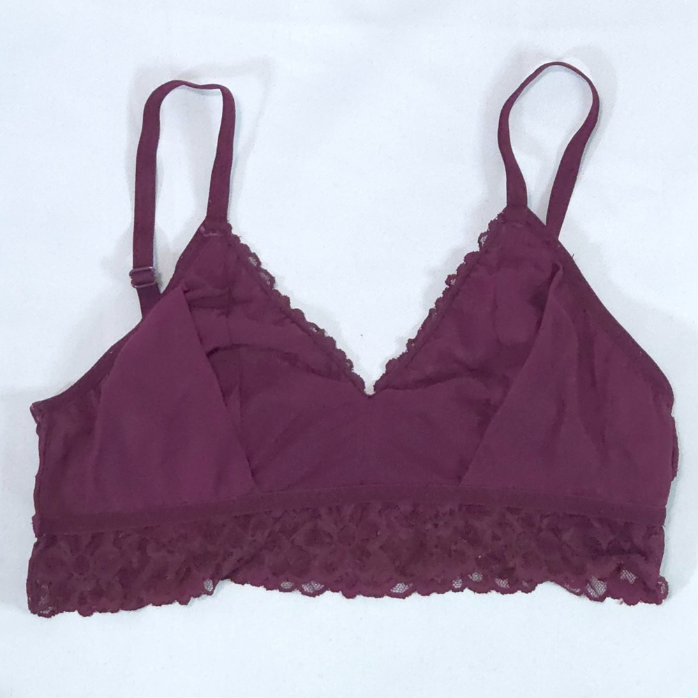 Victorias Secret Floral Lace Bralette L Wireless Plum Burgundy Lingerie Coquette